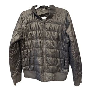 Athleta Black Quilted Goose Down Bomber Jacket Zip Front Rack 2